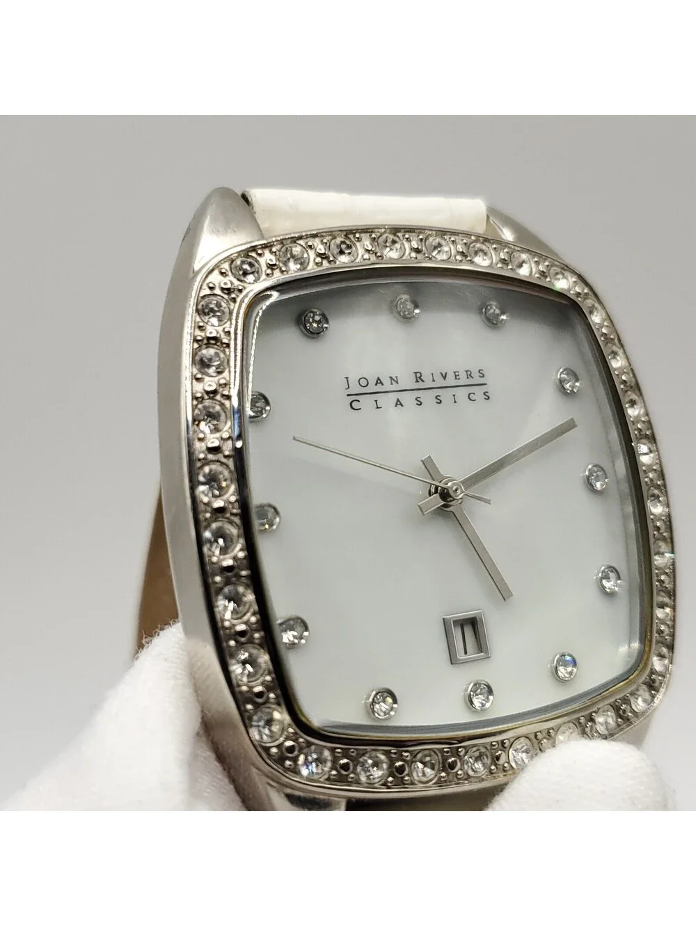 Joan Rivers Classics Watch New Battery White Band 38mm Square MOP Dial